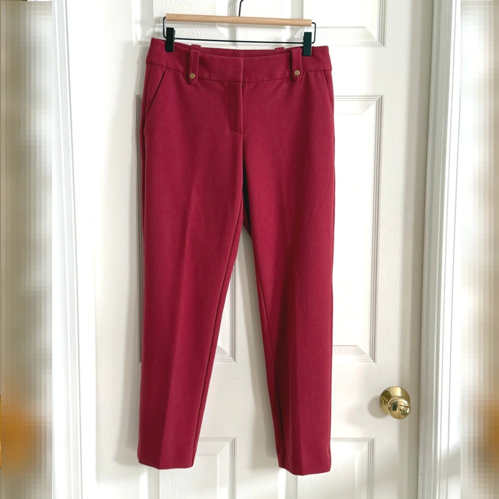 LOFT Women Red Curvy Slim Ankle Pants Size 4 Professional Work Trousers Stretch